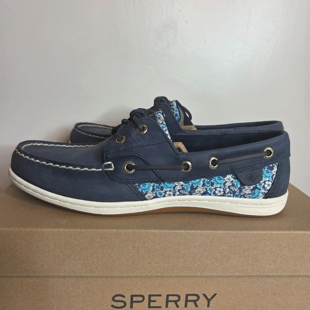 NIB Sperry Koi Fish Floral Navy Boat Shoes, Sz 8 - Picture 3 of 8